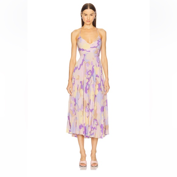 Astr Dresses & Skirts - astr the label blythe purple & pink floral plisse pleated midi dress size small